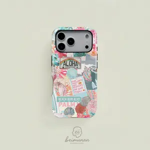 Colorful retro American-style beach patchwork pattern double-layer protective case, sturdy and durable 2-in-1 case, compatible with iPhone 17/16/15/14/13/12/11 Pro Max/Plus/Pro, Samsung GalaxyS26/S25/S24/S23 /S22/S21Ultra/Plus series, simple and stylish .