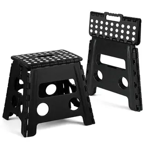 Plastic Folding Step Stool for Adults, 12.6" Non-Slip Portable Stool with Handle, 300 lbs Weight Capacity, Ideal for Bathroom, Kitchen (Black)