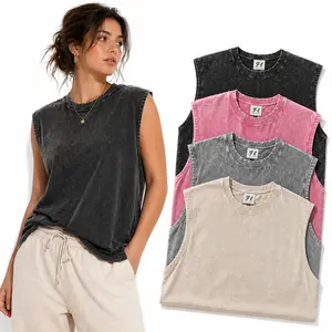 Panxu Unisex Retro Acid-Wash Sleeveless Top | Loose-Fit Washed Tank Top & Crew Neck Tee | Men's '90s-Style Streetwear | Vintage Distressed Street Look | Black Acid-Wash Tank | Summer Street Style tiktokshopspringglowup