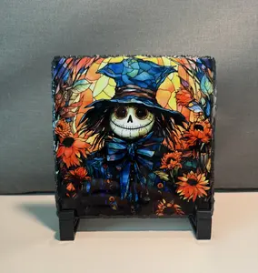 Meet “Harvest Jack”, your new favorite fall buddy! Harvest Jack - Stained Glass Scarecrow Art on Rock Slate