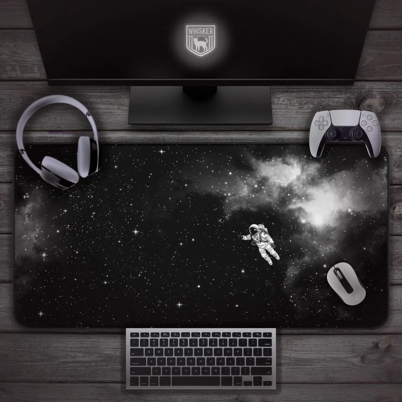 Space Desk Mat - Black and White Astronaut Mousepad, Galaxy Gaming Desk Pad, Minimalist Outer Space Office Decor Gift, Spaceman Playmat