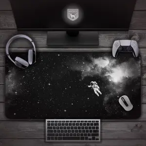 Space Desk Mat - Black and White Astronaut Mousepad, Galaxy Gaming Desk Pad, Minimalist Outer Space Office Decor Gift, Spaceman Playmat