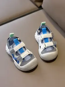 Toddler Colorblock Closed-Toe Functional Sandals, Kids Shoes, Breathable Mesh Upper, Velcro Closure, Anti-Collision Toe, Non-Slip Rubber Sole, Summer Wear