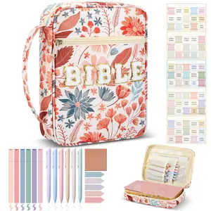 20 Pcs Bible Journaling Kit Include Letter Bible Cover for Women 6 Highlighters 6 Colored Gel Pen No Bleed Sticky Tabs, Case Tote Bag with Handle for Study Supplies Gifts