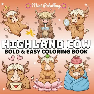 Highland Cow Bold and Easy Coloring Book: Cozy Scottish Cow Book with Simple and Big Designs for Relaxation, Cute Cow Gift for Kids & Adult
