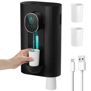 Leligooli Automatic Mouthwash Dispenser 18.26 oz Touchless Mouthwash Dispenser for Bathroom 2 Magnetic Cup USB Rechargeable and 3 Dispensing Levels with Led Screen Wall-Mounted or Countertop Use-Black Toothbrush Adjustable  Set