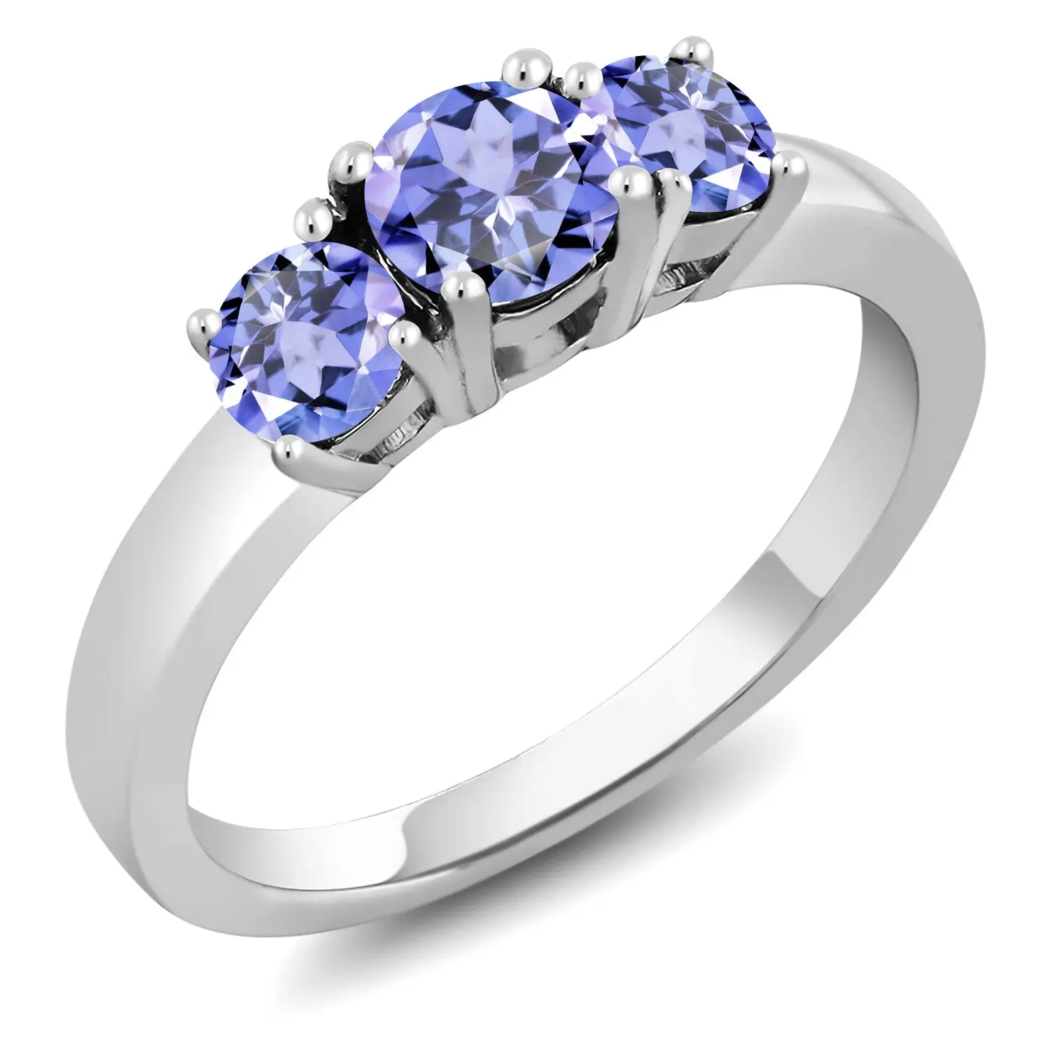 1.06 Cttw Blue Tanzanite 3-Stone Engagement Ring for Women | 925 Silver | Round 5MM and 4MM | Gemstone Birthstone | Three Stone Wedding Engagement Anniversary Promise Ring