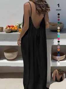 New Women's Backless Strap Sleeveless Dress, Loose Fit Homewear, Sexy Sleepwear, Beach Cover-Up, Multiple Colors & Sizes Available