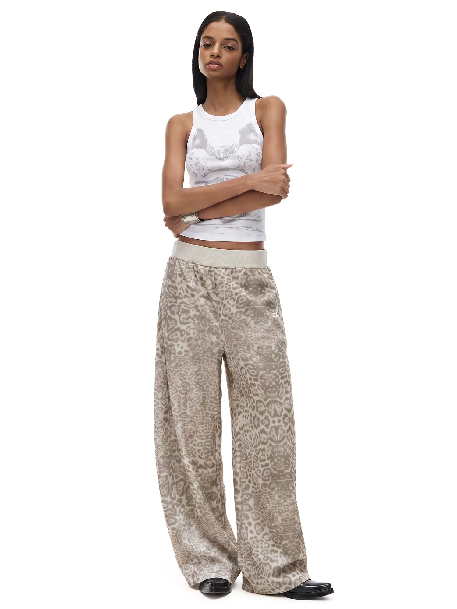 fdr Leopard Print Sweatpants for Women, Cute Retro Baggy Wide Leg Joggers with Pull On Elastic Waist for Holiday Streetwear, S, Vintage Clothing