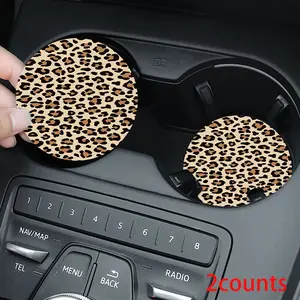 2pcs Neutral Leopard Car Coasters, Classic Animal Print Cup Holder Inserts, Durable Absorbent Mats for Stylish Car Interior