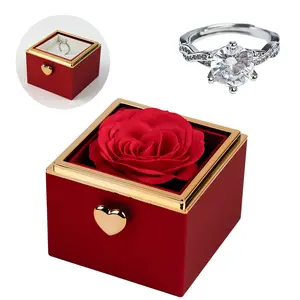 【With Ring】Mountova Red Rose Box with Automatic Flip Jewelry Holder White Ring,Pink Cake Surprise Set for Girlfriend Mom Anniversary Present Ideal for Special Occasions