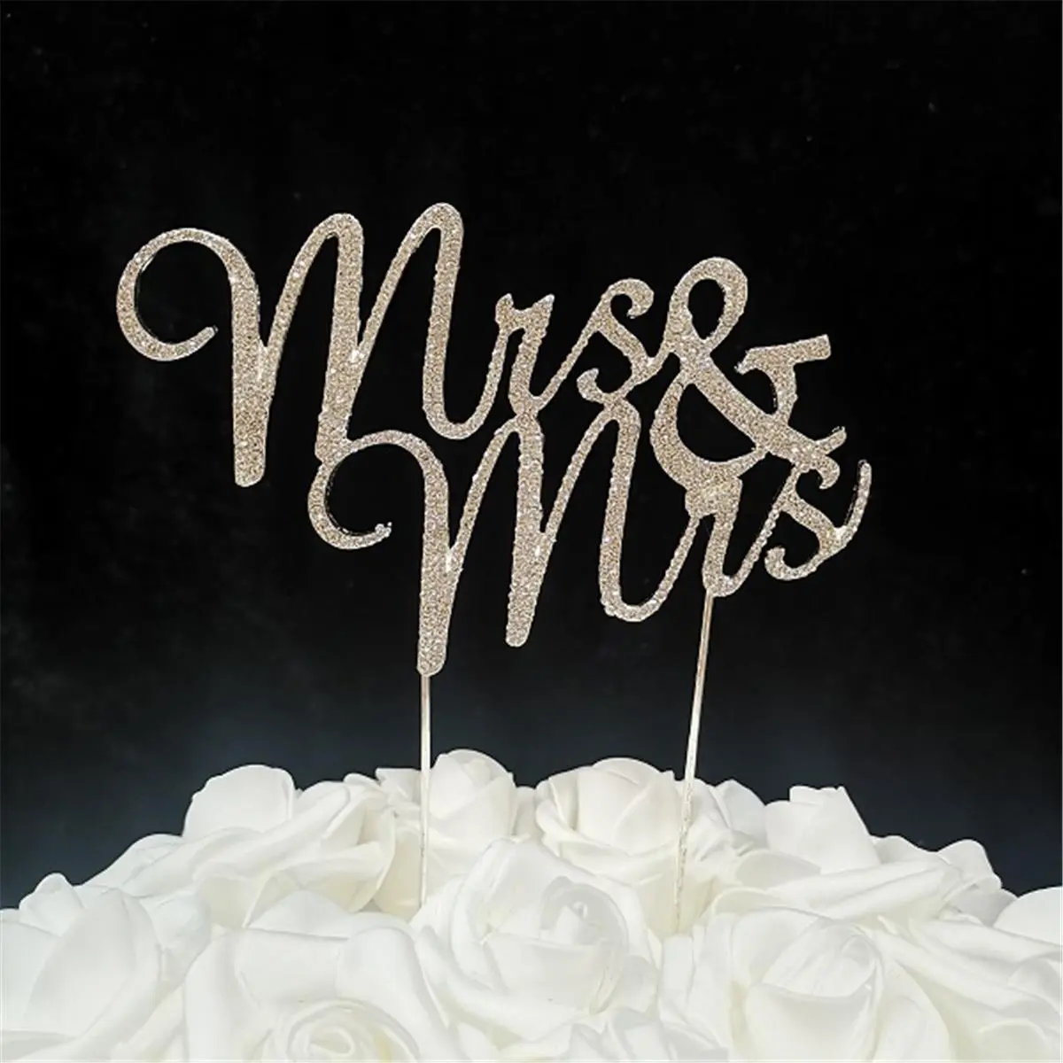 212 MAIN Silver Metal Rhinestones Mrs & Mrs Letter Print Cake Topper - 2.8 oz, 3.2" Tall, 5.2 in Width, Adult LGBTQ+ Lesbian Couples Wedding Cake Decoration, Home & Festive Party Supply