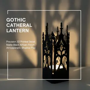 Gothic Cathedral Tea Light Lantern | 3D Printed Black Shadow Candlestick Holder for Halloween & Home Decor