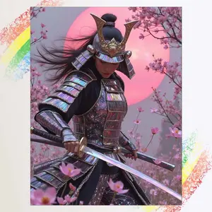 1pcs 5D DIY diamond painting kit, 5D diamond art set, DIY decoration, Samurai Cherry Blossom Sword Diamond Painting Kit Full Round Drill DIY, Mosaic, Diamond Art, DIY Art Home Decoration, suitable for Halloween and Christmas.