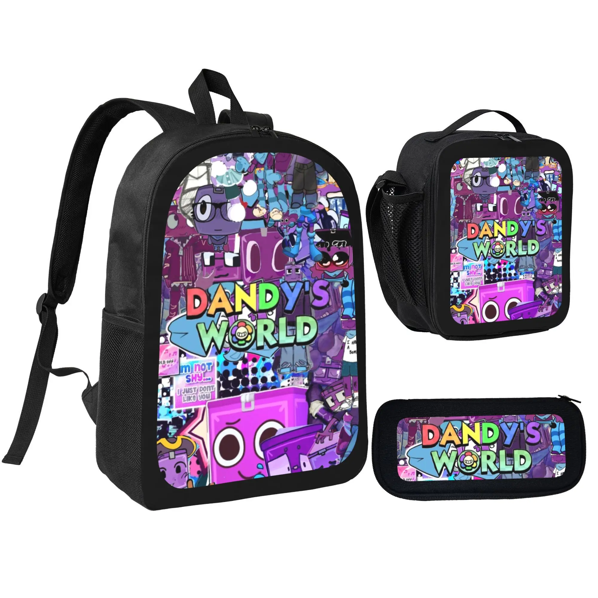 Danddys World 3-in-1 Backpack Lunch Bag Pencil Case Set - Whimsical Game-Inspired School Supplies for Kids, Featuring Popular Danddys World Characters, Durable Back-to-School Essentials