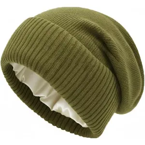 Cashmere Blend Satin Lined Beanie Hat  Winter Hats for Women Men Cuffed Hat Silk Lining Slouchy Beanie Women Knit Hat