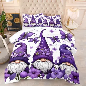 Fantasy Gnome Quilt/Comforter Set (2/3 Pcs): 1 Quilt + 1/2 Pillowcases, with Flower/Christmas Gnomes, Flower Printed Bedding, for Bedroom, Living Room, Kids' Room, Camping Tent, Couples, Family, Gift Givers, Bedding Sets