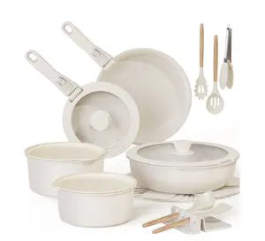 Ceramic Non-Stick Cookware Set 20 Pieces with Detachable Handles Oven Safe Induction Ready Stackable for Compact Storage