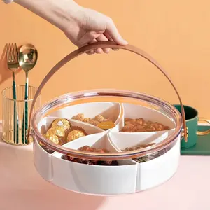 Round Clear Divided Serving Tray with Lid & Handle - Ideal for Food Presentation and Storage