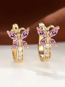[Rainbow Hoop Earrings For Women] Rainbow Hoop Earrings Multicolor Zirconia Small Butterfly Earrings Rose Golden Color Golden Wedding Earrings For Women