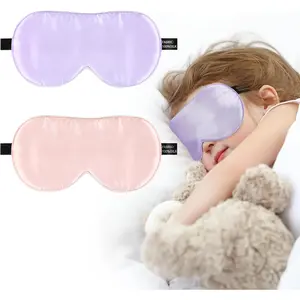 KF5-31 Silk Sleep Eye Mask for Kids, 100% Real Natural Pure Silk Sleeping Masks, Blindfold Sleep Eye Cover with Adjustable Strap, Soft & Lightweight Night Eyeshade for Boys Girls Teens (2 Pack)