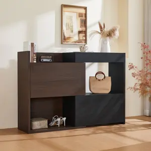 32.5''-58.8'' Extendable & Rotating Shoe Cabinet with 1 Drawer, 90-Degree Corner Cabinet, Multifuctional Storage Combination Cabinet for Living Room, Hallway, Entryway, Black & Walnut