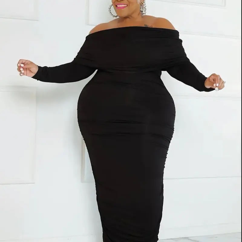 chinese dress ladies Everlee Plus Size Red Long Sleeve Bodycon Dress– Hello Curve main image 0