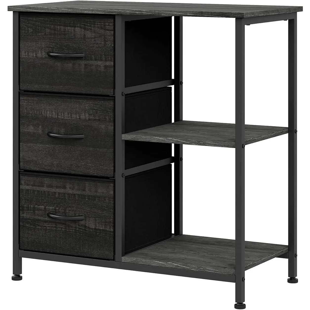Under Desk Storage Organizer, Printer Stand with 3 Drawer File Cabinet, 2 Open Storage Shelves, Fabric Filing Cabinet Organizer for Home Office, Modern Storage Solution,Black