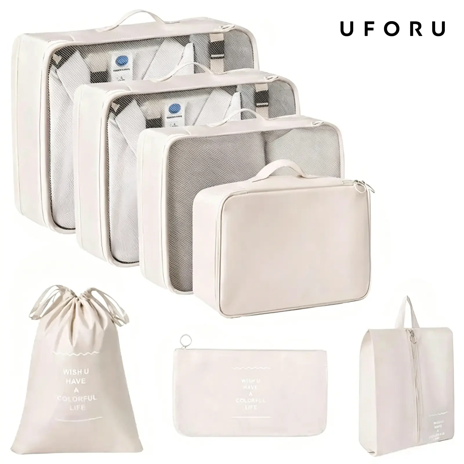 UFORU Portable Travel Storage Bag Set - Packing Cubes, Foldable Organizer Bags, Compact Travel Accessory for Luggage Organization (Clothes, Shoes, Underwear, Cosmetics) - Waterproof Suitcase Packing Essential, Mid-Year Sale