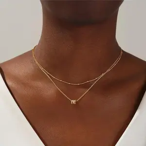 AMICON Double-layer Alphabet Necklace, Beautiful 14K Gold Plated, Stylish and Trendy  is the Best Choice for Women's Jewelry Gifts