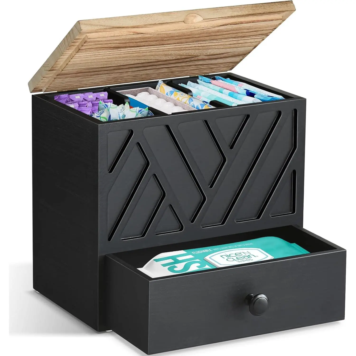 Tampon Holder for Bathroom Decor, Feminine Product Organizer with Lid and Drawer,  Week Tampon Storage,  Pad and Tampon Organizer for Toilet Organizer, Bathroom Accessories Box for Girl Stuff