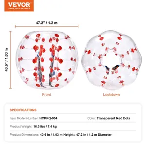 VEVOR Inflatable Bumper Ball 1-Pack, 4FT/1.2M Body Sumo Zorb Balls for Teen Adult, 0.8mm Thick PVC Human Hamster Bubble Balls for Outdoor Team Gaming Play, Bumper Bopper Toys for Garden, Yard, Park