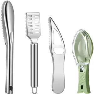 4 Pieces Stainless Steel Fish Scale Remover Cleaner Kitchen Scaler Fish Skin Graters Cleaning Peeler Scaler Scraper with Bottle Opener for Kitchen Cleaning Tools,Hand Tools Kits