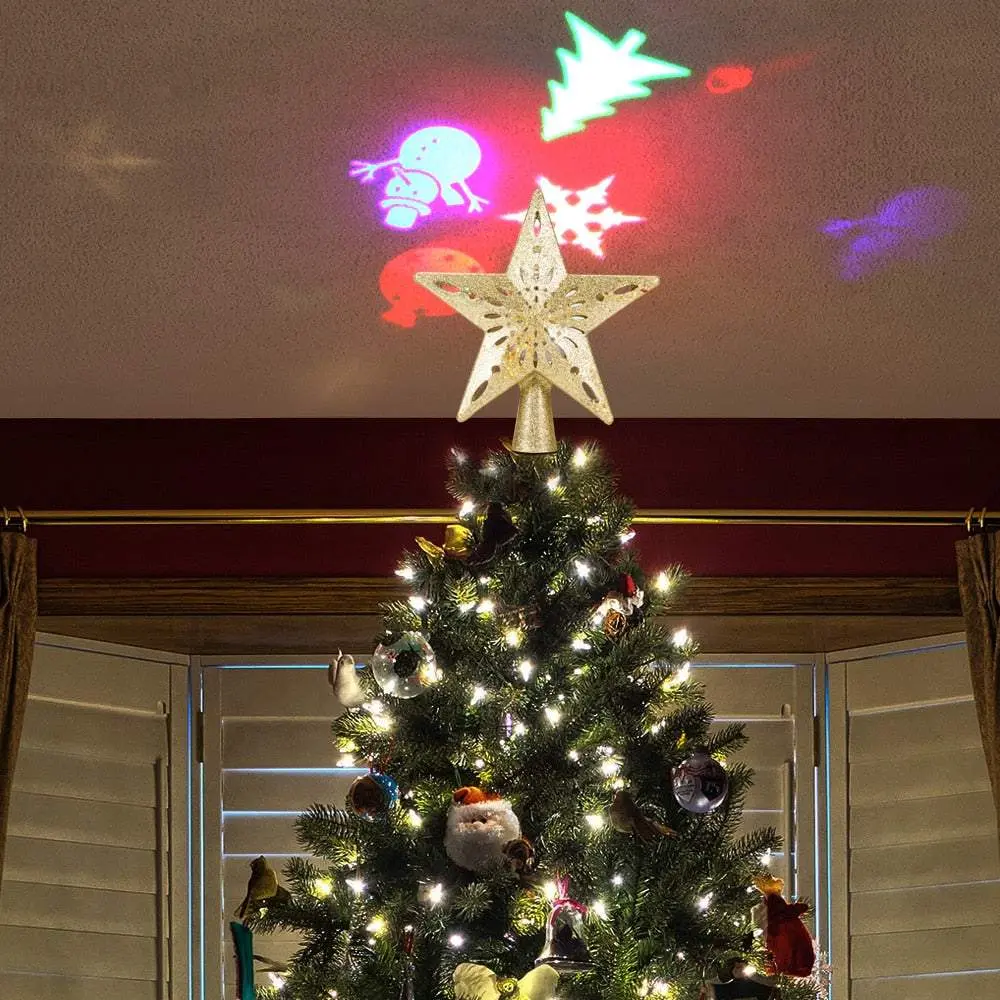 Starry Snowflake Sparkle - Christmas Tree Top Light Star with LED Laser Projector Lights