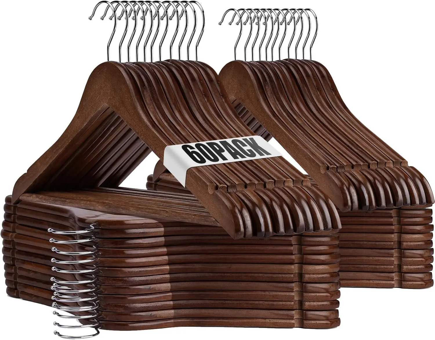 Wooden Hangers - 60 Pack - Clothes Hanger for Daily Used,Heavy Duty Wood Hangers with Precisely Cut Notches,Coat Hanger for Closet, Clothes Hangers for Shirt Suit Dres（Walunt）