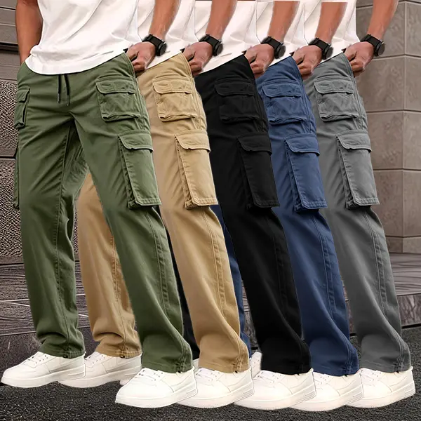 Men’s spring–summer–autumn work pants featuring a multicolor fashion design with pockets; stylish casual straight-leg long trousers; a tailored fit made from medium-weight fabric., Menswear, Mid Waist