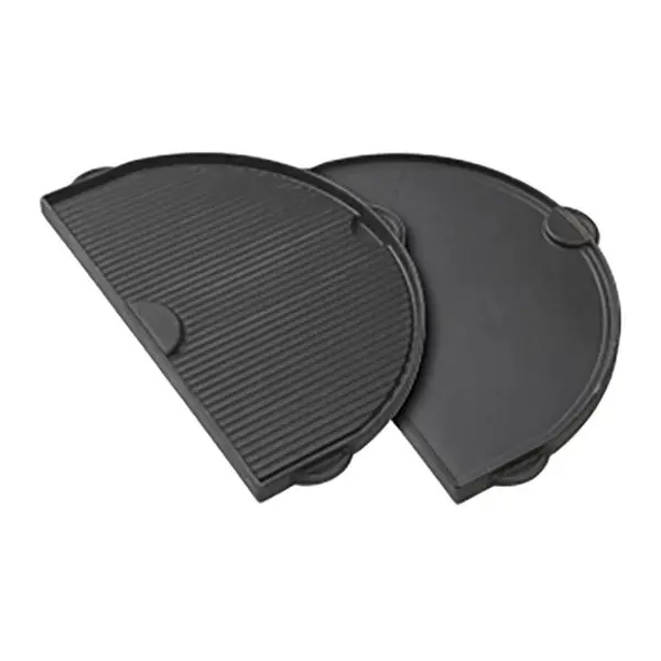 Primo PG00360 Half Moon Cast Iron Griddle - Extra Large Oval 400, Flat & Grooved Sides, Versatile Kitchen Grill Cookware Pan with Convenient Add-Ons