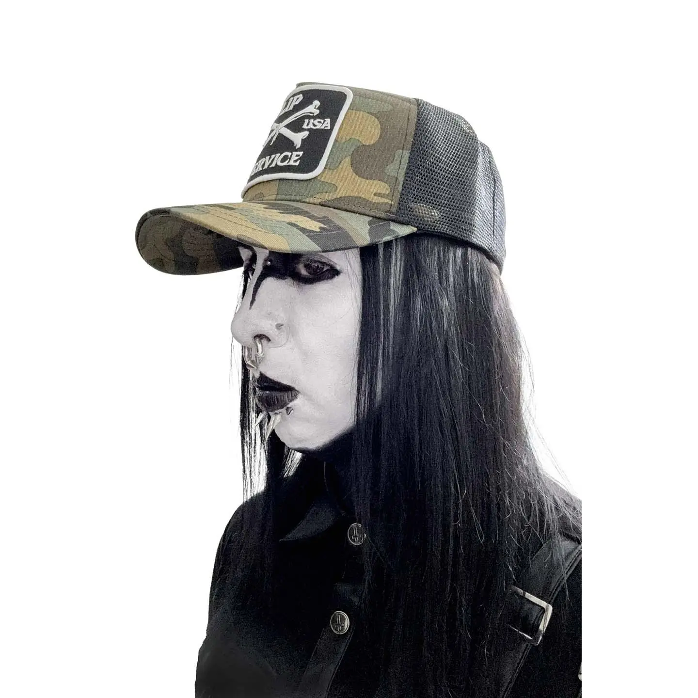 Cross Bones Patch Camo Trucker Snapback Hat