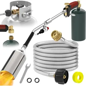 Propane weeds burner kit, large propane high BTU, Blow with 1lb Propane Converter 10FT Braided Hose, Flamethrower with Trigger for,Roofing, Melting Ice/Snow