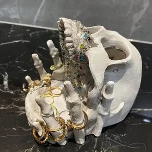 Creative Skull Jewelry Box - Resin Desktop Organizer with Necklace Hooks & Compartments, Jewelry Storage Unit for Rings Earrings Necklaces, Home Decor Accent