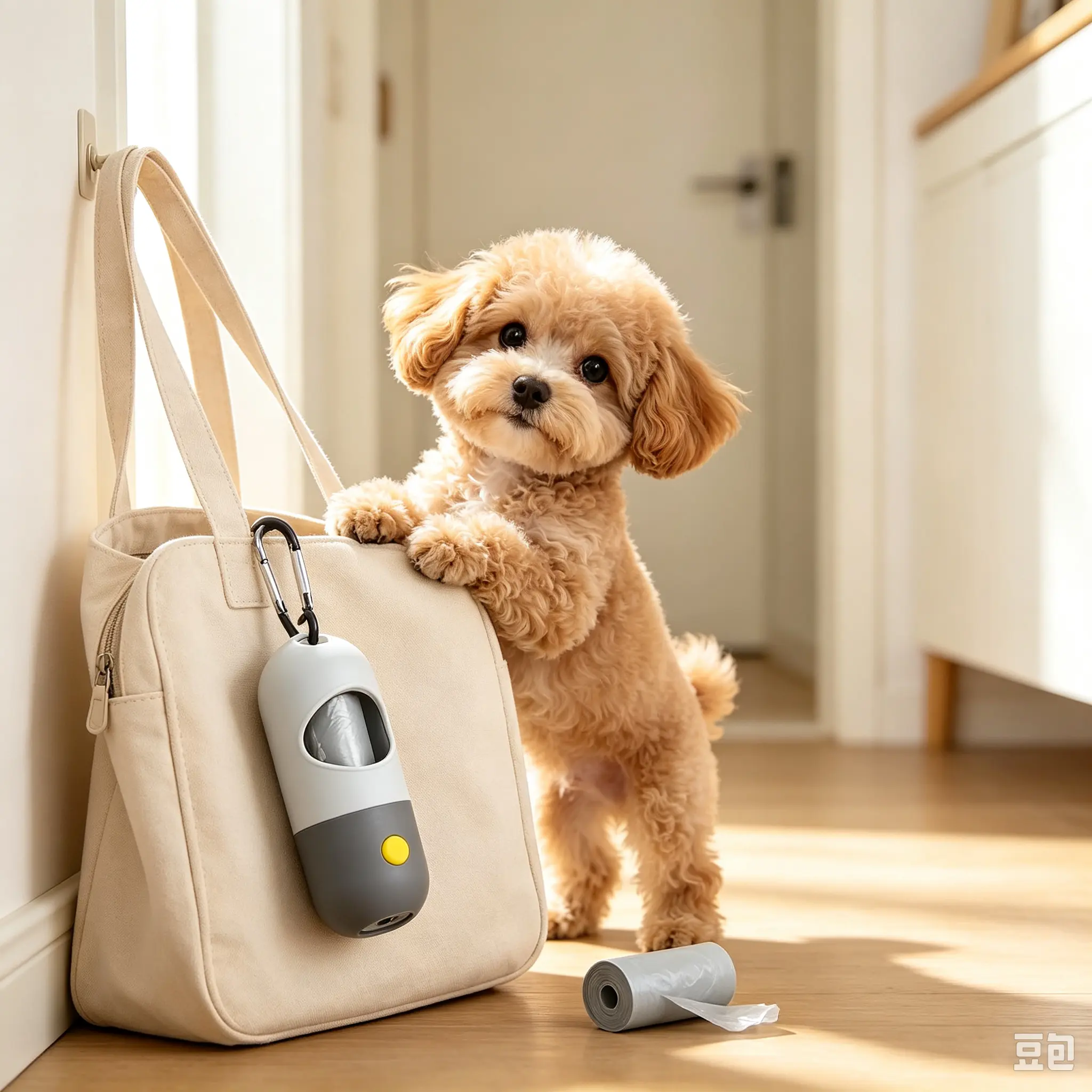 LED Flashlight Dog Poop Bag Dispenser - PP Plastic Refillable Roll Bag Holder with Carabiner, Easy Tear-Off Night Walk Aid for Dog Walking