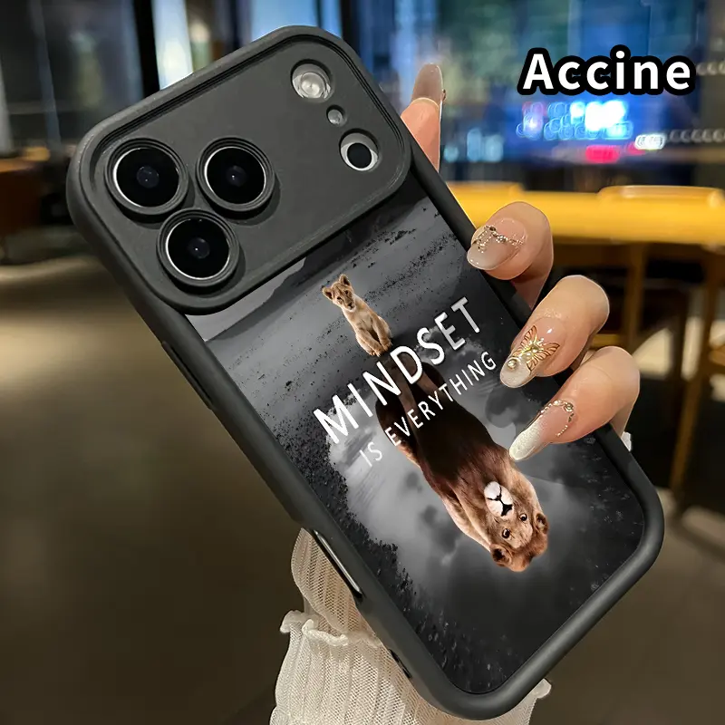 Lion's Mindset Reflection Phone Case for iPhone 17 Pro Max,16 Plus,15,14,13,12,11,XR,Air,E - Matte TPU Shockproof Drop-Proof Rugged Durable Soft Bumper Casing, Mobile Phone Accessories for Boy with Protection, Smartphone, Handheld