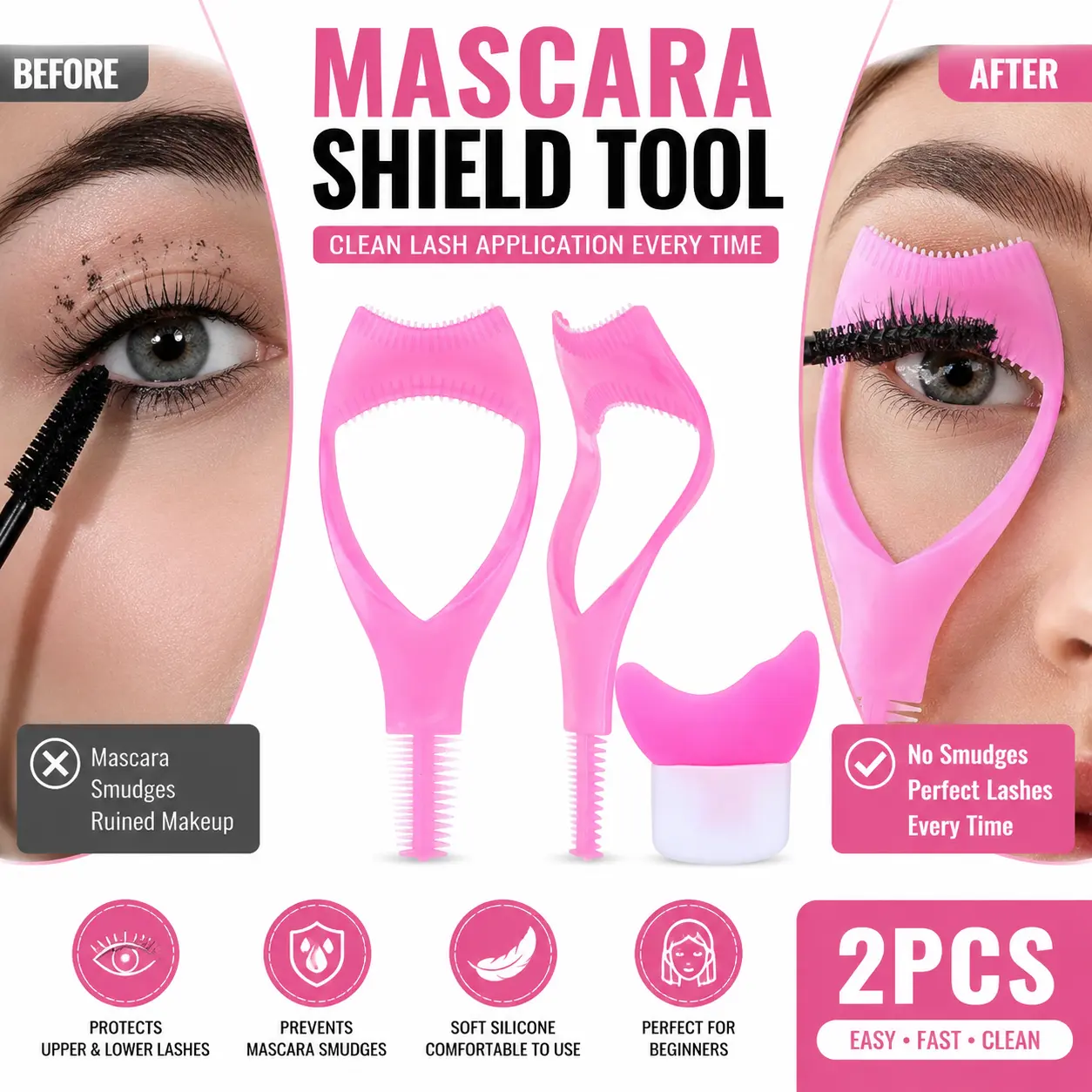 2PCS Mascara Shield Lash Guard Tool, Silicone Eyeliner Stencil Applicator for Clean Eye Makeup, Perfect for Beginners