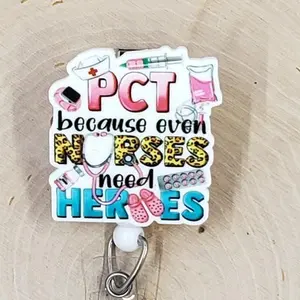 PCT Retractable ID Badge Reel | Patient Care Technician Assistant Tech | Teacher Nurse MD Doctor Medical Hospital Healthcare Badge Holder