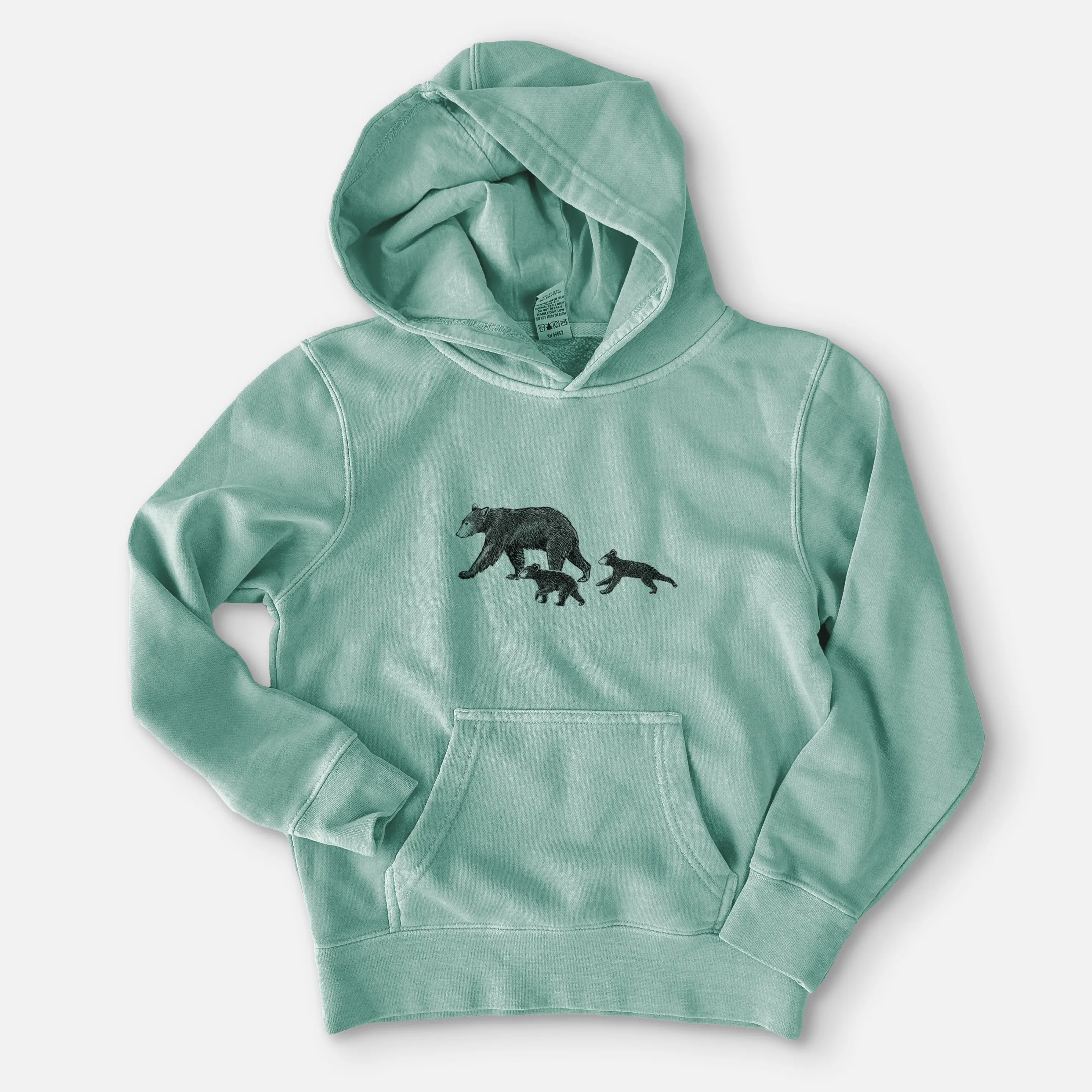 Mama Black Bear with Cubs - Youth Pigment Dyed Hoodie