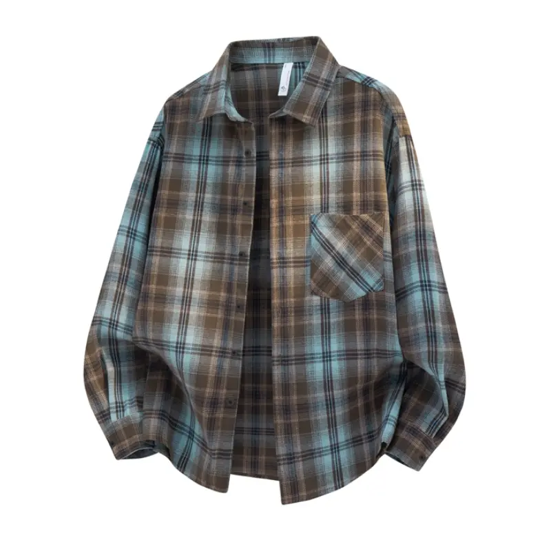 Spring new men’s shirt — trendy loose-fit cotton long-sleeve turn-down collar plaid shirt with a regular fit; versatile, high-end feel; comfortable, breathable fabric; suitable for everyday commuting. Also available as a matching couple’s jacket. summervi