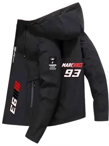 Men's and Women's Fashion Jacket with 93 Racing Letter Print, Zipper Pockets, Casual Hooded Design, Spring & Fall Polyester Coat