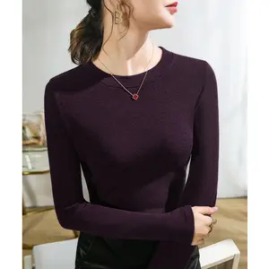 Women's Crew Neck Base Layer Top - 2026 Early Spring Collection - Chic White Long-Sleeve T-Shirt - Faux Cashmere Top (Suitable for Outerwear)111