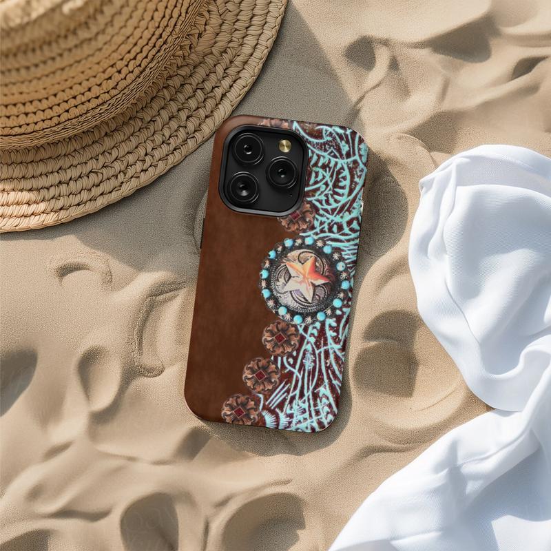 Turquoise Western Phone Case |   Rustic Concho Aesthetic Cover for IP Phone 17 16 15 14 13 12 11 Pro Max Plus SE X XR XS Compatible with Samsung Galaxy S25