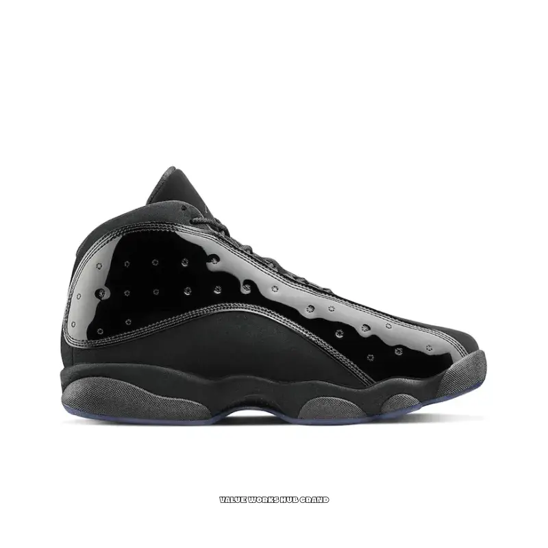 Black High-Top Retro Basketball Shoes with Patent Leather and Suede Upper, Black Midsole